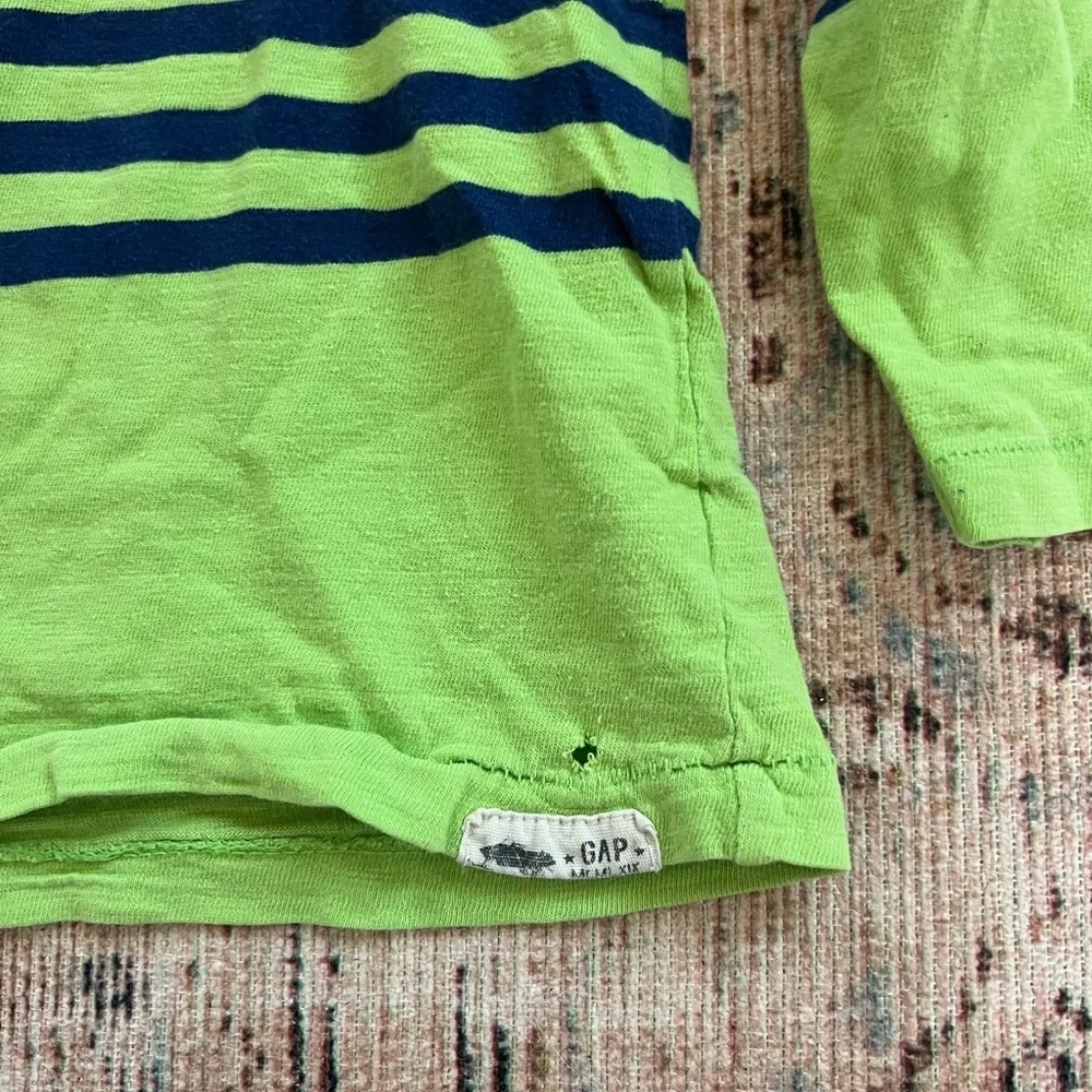 GAP Lime Green and Navy Striped Long Sleeve Tee